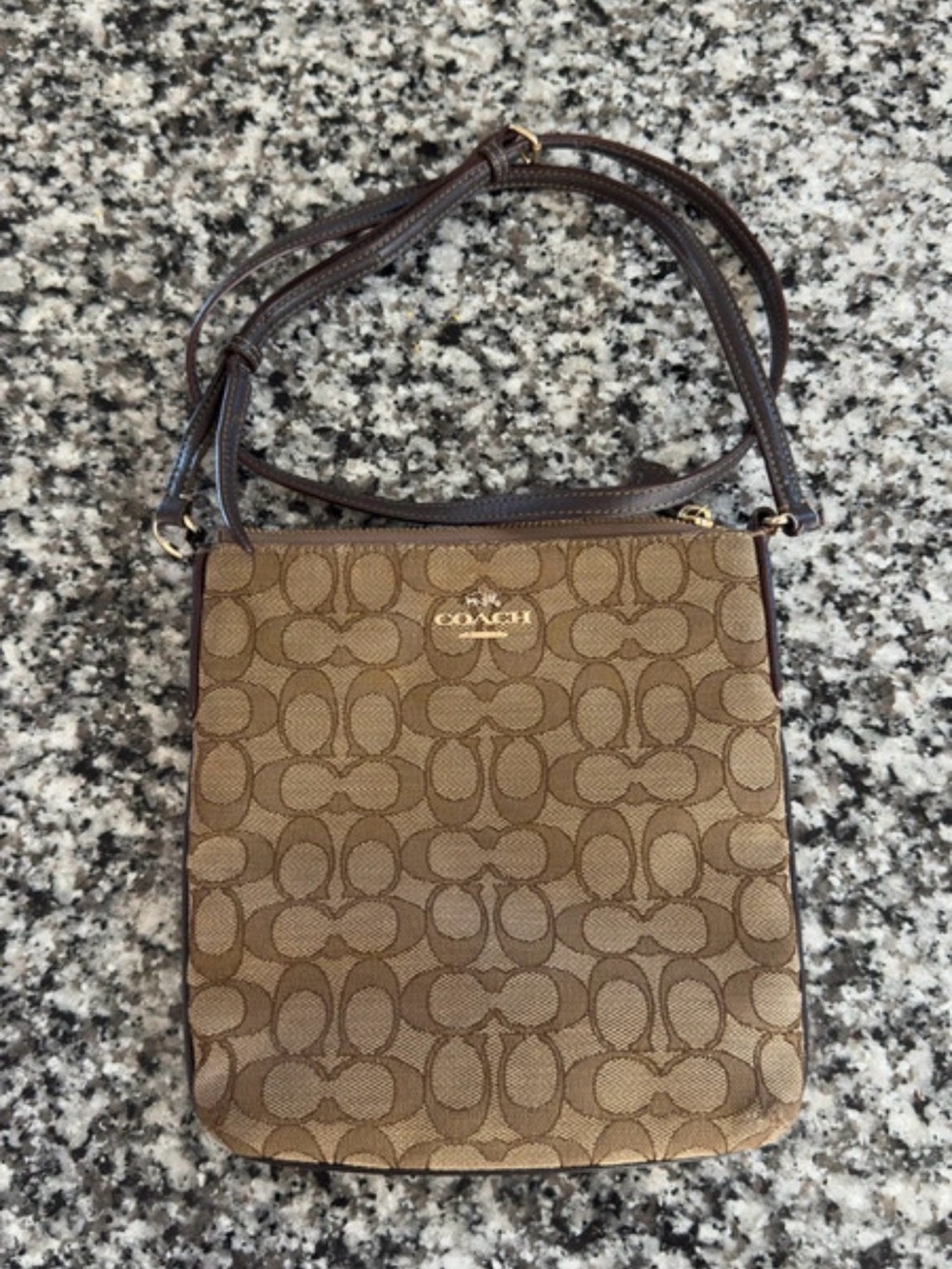 Coach Brown Signature Canvas Crossbody with Dark Brown Trim